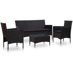 4-tlg. Garten-Lounge-Set mit Auflagen Poly Rattan Schwarz Vidaxl