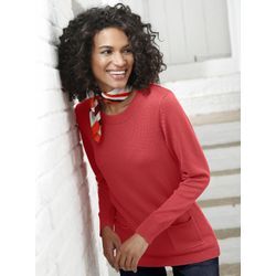 Rundhalspullover CASUAL LOOKS "Pullover", Damen, Gr. 36, rot (korallenrot), 50% Baumwolle, 50% Polyacryl, unifarben, figurumspielend, Langarm, Pullover