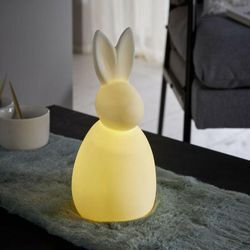 Dekoleidenschaft - Dekofigur Hase 'White' aus Porzellan, weiß, mit led Beleuchtung, 21 cm hoch, Osterdeko, Osterhase, Hasenfigur