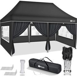 Tillvex - Pavillon 3x6m - mit 6 Seitenwänden Anthrazit wasserdicht Pop-Up Faltpavillon höhenverstellbar Gartenzelt uv Schutz 50+ Partyzelt mit Tasche