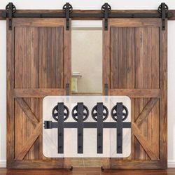 244cm/8FT Schiebetürbeschläge Doppeltür Schiebetür Set Barn Door Hardware Scheunentor Kit Schiebetürsystem Tragkraft 150kg