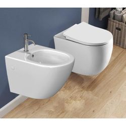 Horow - Wand Bidet Set oder Spülrandloses Hänge wc Toilette abnehmbar Soft Close Sitz Blanc - 49 x 36 x 32.5cm