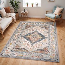 Teppich SURYA "CASABLANCA", grau, B:120cm H:12mm L:170cm, Kunstfaser, Teppiche, Vintage Orientteppich, Kurzflor Boho Wohnzimmerteppich, Läufer