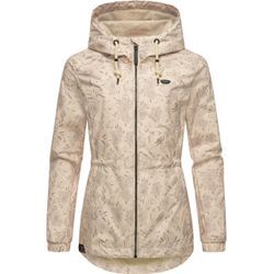 Outdoorjacke RAGWEAR "Dankka Spring", Damen, Gr. 4XL (48), beige, Außenmaterial: 100% Polyester, Innenfutter: 100% Polyester, feminin, tailliert hüftbedeckend, hoch geschlossener Ausschnitt, Langarm Ärmel ohne Ärmelschlitz elastischer Bund mit innenliegendem Gummizug, Jacken, Wasserdichte Damen Jacke mit floralem Allover-Print