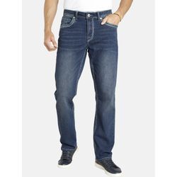 5-Pocket-Jeans JAN VANDERSTORM "Tiefbundjeans MORTEN", Herren, Gr. 27, blau, Obermaterial: 61% Baumwolle CO. 37% Polyester PES. 2% Elasthan EL., casual, comfort fit lang, Hosen