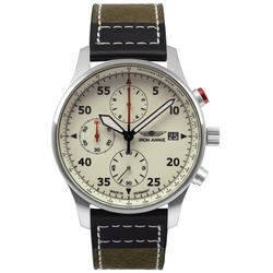 Chronograph IRON ANNIE "F13 Tempelhof, Navigator, 5670-5", grün (olivgrün, schwarz), Armbanduhren, Herren, Fliegeruhr, Armbanduhr, Quarzuhr, Herrenuhr, Datum, Leuchtzeiger, Made in Germany