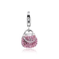 Charm-Einhänger NENALINA "Tasche Kristalle Anhänger 925 Silber", silber (silber, rosa), Charms, Damen, mit Steinen, Silber 925 (Sterlingsilber)