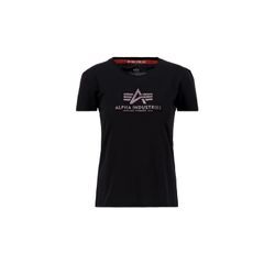 T-Shirt ALPHA INDUSTRIES "Alpha Industries Women - T-Shirts New Basic T Glitter Women", Damen, Gr. XS, schwarz, Obermaterial: 100% Baumwolle, Kurzarm, Shirts