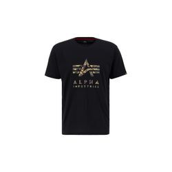 T-Shirt ALPHA INDUSTRIES "Alpha Industries Men - T-Shirts Camo Puff Print T" Gr. L, schwarz, Herren, Shell Fabric: 100% Cotton, Shirts