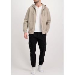 Kapuzensweatjacke ALPHA INDUSTRIES "Basic Zip Hoody SL", Herren, Gr. S, beige (vintage sand), angeraute Sweatware, Obermaterial: 80% Baumwolle, 20% Polyester, bedruckt, modisch, normal normal, Rundhals, Sweatjacken