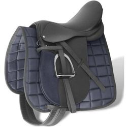 Pferdereiten Sattelset 16' echtes Leder schwarz 14 cm 5-in-1 Vidaxl