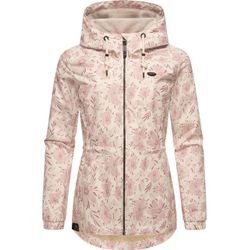 Outdoorjacke RAGWEAR "Dankka Spring", Damen, Gr. 4XL (48), rosa (hellrosa), Außenmaterial: 100% Polyester, Innenfutter: 100% Polyester, feminin, tailliert hüftbedeckend, hoch geschlossener Ausschnitt, Langarm Ärmel ohne Ärmelschlitz elastischer Bund mit innenliegendem Gummizug, Jacken, Wasserdichte Damen Jacke mit floralem Allover-Print