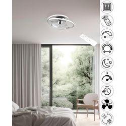 TRIO LEUCHTEN LED Deckenleuchte "UMEA Deckenventilator mit Beleuchtung, Rotor schwenkbar, Fernbedienung", LED Ventilator dimmbar CCT Memory Nachtlicht Sommer- & Winterfunktion, Lampen, silber (chrom weiß), Ø 50,0cm H: 20,0cm