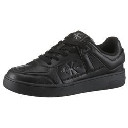 Sneaker CALVIN KLEIN JEANS "BASKET CUP LOW LACEUP TUMBLED", Herren, Gr. 42, schwarz, Lederimitat, Leder, unifarben, sportlich, Schuhe, Schnürschuh, Freizeitschuh, Basket-Halbschuh mit seitlichem Logo