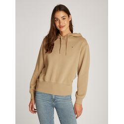 Kapuzensweatshirt TOMMY HILFIGER "FLAG ON CHEST MDRN HOODIE", Damen, Gr. L (40), beige (safari canvas), Sweatware, Obermaterial: 60% Baumwolle, 40% Polyester, unifarben, casual, normal kurz, Langarm Rippbündchen, Sweatshirts, mit Logo-Flag auf der Brust