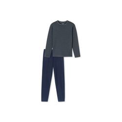 Pyjama SCHIESSER "Pyjama Casual Essentials", Herren, Gr. L, bunt (blau, grau), Obermaterial: 100% Baumwolle CO., Homewear-Sets