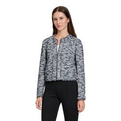 Jackenblazer BETTY BARCLAY "Betty Barclay Blazer-Jacke mit Fransen", Damen, Gr. 36, blau (dunkelblau, weiß), Obermaterial: 55% Baumwolle, 40% Polyester, 5% Polyester metallisiert., modisch, normal kurz, Rundhals, Langarm, Blazer, Material