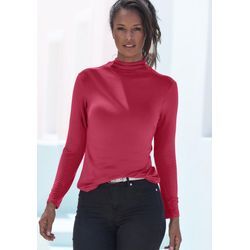 Stehkragenshirt LASCANA "aus weichem Viskose-Stretch", Damen, Gr. 32/34, pink, Single Jersey, Obermaterial: 95% Viskose, 5% Elasthan, unifarben, Basic, körpernah normal, Langarm, Shirts