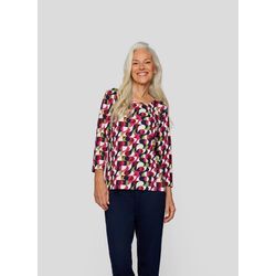 3/4-Arm-Shirt RABE, Damen, Gr. 38, rot (rubin), Web, Obermaterial: 92% Viskose, 8% Elasthan, mehrfarbig, bedruckt, casual, regular fit normal, Rundhals, 3/4-Ärmel, Shirts, mit grafischem Muster