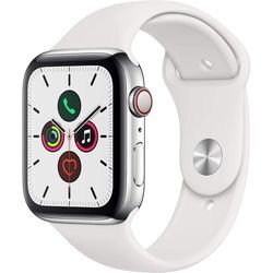 Apple Watch Series 5 (2019) GPS + Cellular 44 mm - Rostfreier Stahl Silber - Sportarmband Weiß