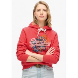 Kapuzensweatshirt SUPERDRY "TOKYO VL GRAPHIC HOODIE", Damen, Gr. L, rot (soda pop rot), Sweatware, Obermaterial: 80% Baumwolle, 20% Polyester, bedruckt, casual, relaxed fit, Rundhals, Sweatshirts