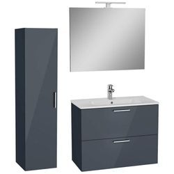 Vitra - Set Mia Möbelset 79x61x39,5 cm mit Spiegel, Waschbecken, LED-Beleuchtung + Schrank 145x35x35cm, Anthrazit glänzend