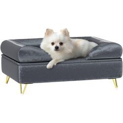 PawHut Hundesofa Hundecouch mit Kissen, Waschbarer Bezug, Haustiersofa mit Abnehmbare Rückenlehne und Metallbeine, Katzensofa für kleine und