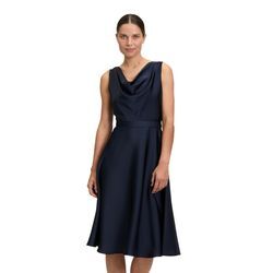 Cocktailkleid VERA MONT "Vera Mont Cocktailkleid mit Wasserfallausschnitt", Damen, Gr. 38, Normalgrößen, blau (night sky), Satin, Obermaterial: 100% Polyester. Futter: 100% Polyester., feminin, ausgestellt kurz, Wasserfallausschnitt, ohne Ärmel, Kleider, Form