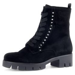 Schnürstiefelette GABOR Gr. 39, schwarz, Damen, Veloursleder, unifarben, Schuhe, Blockabsatz, Plateau, Schnürboots mit Strasssteinen verziert