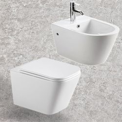 Toilette Wand Hänge wc + Bidet Toilette WC-Sitz Keramik spülrandlos SoftClose-Toilettendeckel - Horow