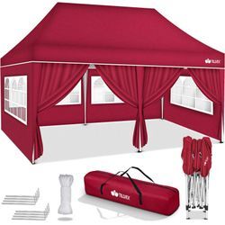 tillvex Pavillon 3x6m - mit 6 Seitenwänden Rot wasserdicht Pop-Up Faltpavillon höhenverstellbar Gartenzelt UV Schutz 50+ Partyzelt mit Tasche für