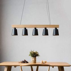 Gbly - neuwertig] Pendelleuchte Esstisch Hängelampe Schwarz - Esstischlampe Esszimmer Pendellampe Holz Modern Hängeleuchte E27 Küche 5 Flammig Weiß