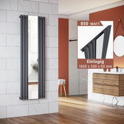 Sonni - Design Heizkörper Vertikal mit Spiegel Anthrazit 1800x500mm Röhrenheizkörper Paneelheizkörper Einlagig