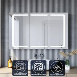 SONNI LED Spiegelschrank Badezimmerspiegel Badschrank mit Beleuchtung Kippschalter mit Steckdose 3-türig 105x65cm