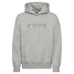 Hoodie TOMMY HILFIGER "HILFIGER NEW YORK HOODY" Gr. M, grau (light grau heather), Herren, Sweatware, Obermaterial: 63% Baumwolle, 37% Polyester, Sweatshirts, mit Kängurutasche