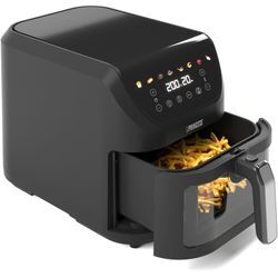 PRINCESS Heissluftfritteuse "182258 SlimFry Airfryer", 8 L, platzsparendes Design, fettfreie Kochtechn., 8 Progr., 55dB leise, Fritteusen, schwarzB:26,7cm H:29,4cm T:46,5cm