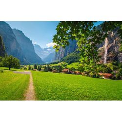 Fototapete PAPERMOON "ALPEN-DORF im GEBIRGE", bunt, B:5,00m L:2,80m, Vlies, Tapeten