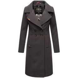 NAVAHOO Damen Designer Wintermantel Trenchcoat in Wollmantel-Optik Wooly