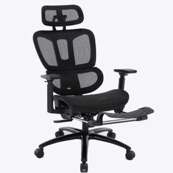 Bürostuhl in moderner Mesh-Optik mit Fußstütze ergonomischer Drehstuhl mit Nacken und Lordosenstütze - Gamingstuhl mit atmungsaktiver Netzrückenlehne und Wippfunktion