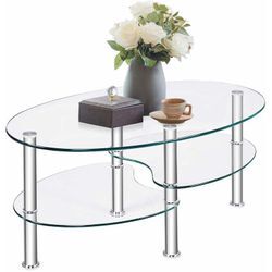 Costway - 3 Ebenen Glastisch, Couchtisch, Glas-Beistelltisch, Wohnzimmertisch, Sofatisch, Teetisch für Heim und Büro, Kaffeetisch Transparent