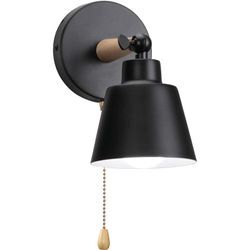 Axhup - Metall E27 Wandleuchte, Nordisch Moderne Wandlampe + Schalter Ziehen, Leuchte Lüster für Schlafzimmer Bar Badezimmer Mattschwarz