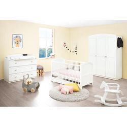 Babyzimmer-Komplettset PINOLINO "Laura, breit groß", Baby, weiß, Schlafzimmermöbel-Sets, mit Kinderbett, 3-trg. Schrank und breiter Wickelkommode