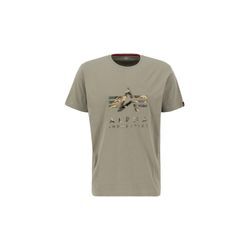 T-Shirt ALPHA INDUSTRIES "Alpha Industries Men - T-Shirts Camo Puff Print T" Gr. L, grün (olive), Herren, Shell Fabric: 100% Cotton, Shirts