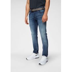 Slim-fit-Jeans JACK & JONES "JJIGLENN JJICON JJ 619 50SPS NOOS", Herren, Gr. 27, Länge 32, blau (mid, blau, used), Denim/Jeans, Obermaterial: 92% Baumwolle, 8% Elasthan, Abriebeffekte, modisch, slim fit knöchellang, Jeans