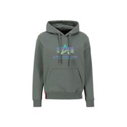 Hoodie ALPHA INDUSTRIES "Alpha Industries Men - Hoodies Basic Hoodie Rainbow Refl. Print", Herren, Gr. L, grün (vintage grün), Obermaterial: 80% Baumwolle, 20% Polyester, regular fit, Sweatshirts