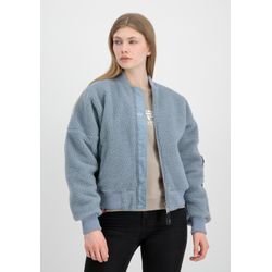 Bomberjacke ALPHA INDUSTRIES "Alpha Industries Women - Bomber Jackets MA-1 VF Teddy Women" Gr. L, bunt (graublau), Damen, Shell: 100% Polyester, Lining: 100% Polyester, Filling: 100% Polyester, Jacken