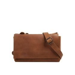 Cluty Umhängetasche Damen Leder, cognac