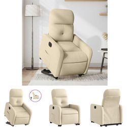 Relaxsessel mit Aufstehhilfe Elektrisch Creme Stoff - Sessel - Creme - The Living Store