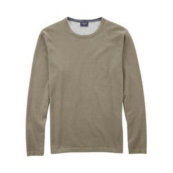 Rundhalspullover OLYMP "OLYMP Strick Casual", Herren, Gr. L, grau (graugrün), Obermaterial: 100% Baumwolle, casual, schmal, Rundhals, Langarm, Pullover, Crew Neck