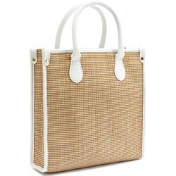 Shopper VIVANCE, Damen, Gr. B/H/T: 30cm x 30cm x 10cm, beige, Papierstroh, Lederimitat, kontrastfarbene Details, unifarben mit Farbeinsatz, Taschen, Schultertasche,Strandtasche, Korbtasche, Tragetasche, Bast-Optik VEGAN